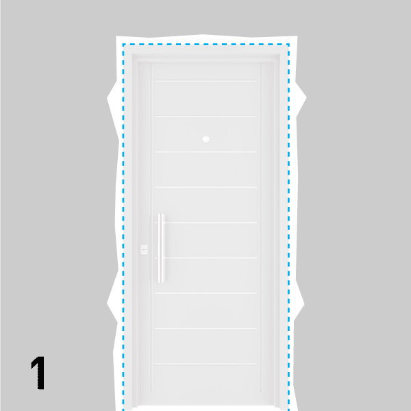 Realizar un vano con espacio para colocar las grampas de la puerta, apróximadamente 40mm  en todos sus lados.